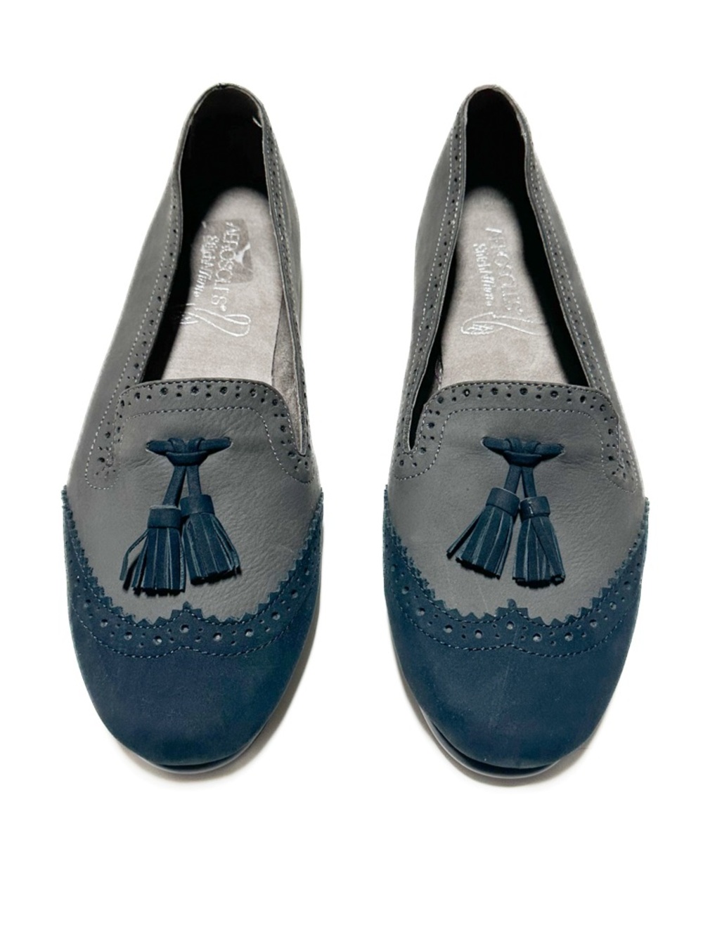 Aerosoles Winning Bet Oxford Loafers Grey Navy Leaher Tassel Trim Driving Shoe